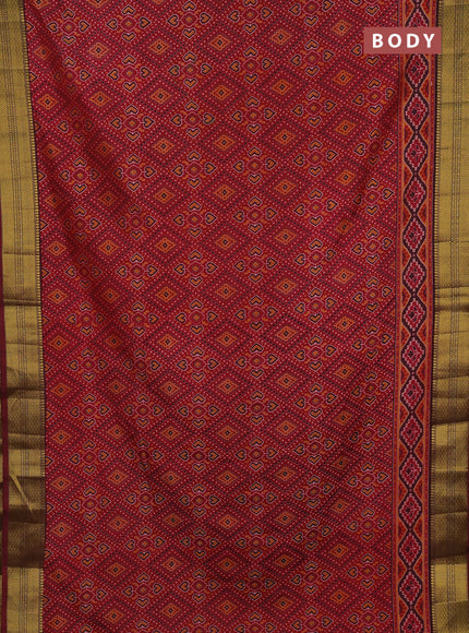 Semi tussar saree maroon with allover ikat prints and zari woven border