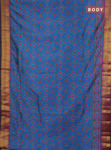 Semi tussar saree dual shade of bluish green and green with allover ikat prints and zari woven border