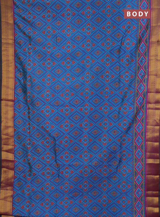 Semi tussar saree dual shade of bluish green and green with allover ikat prints and zari woven border