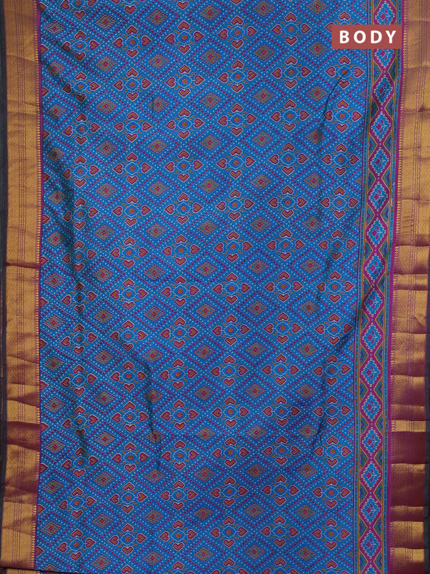 Semi tussar saree dual shade of bluish green and green with allover ikat prints and zari woven border