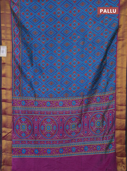 Semi tussar saree dual shade of bluish green and green with allover ikat prints and zari woven border