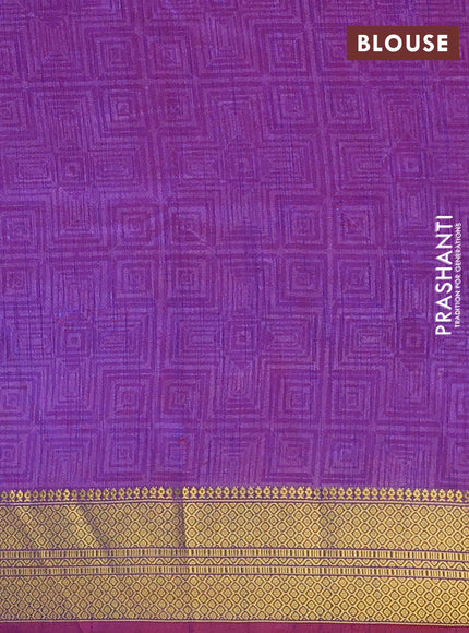 Semi tussar saree dark pink and purple with allover ikat prints and zari woven border