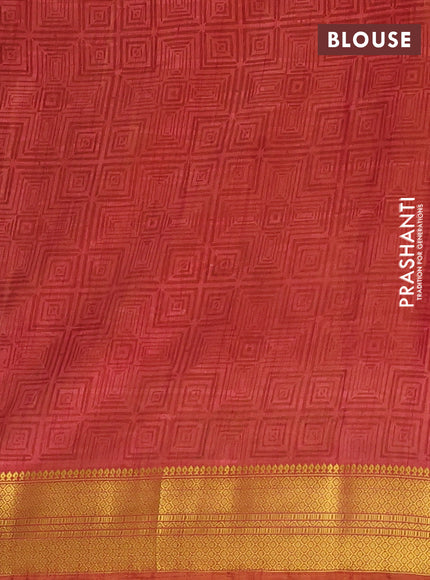 Semi tussar saree mehendi green and rust shade with allover ikat prints and zari woven border