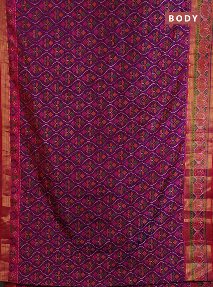 Semi tussar saree purple and pink with allover ikat prints and ikat woven zari border