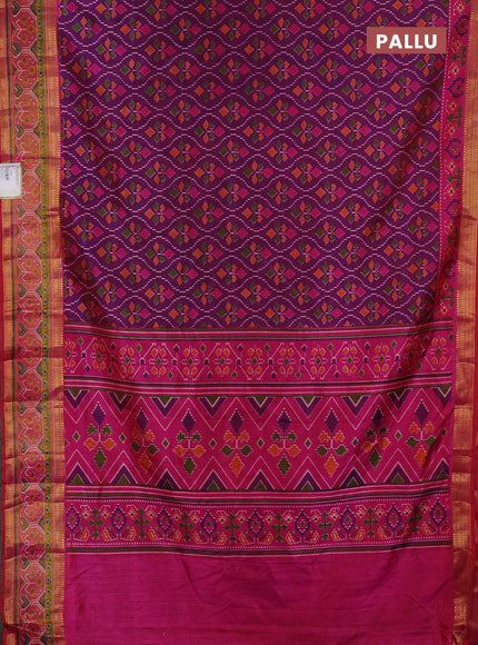 Semi tussar saree purple and pink with allover ikat prints and ikat woven zari border