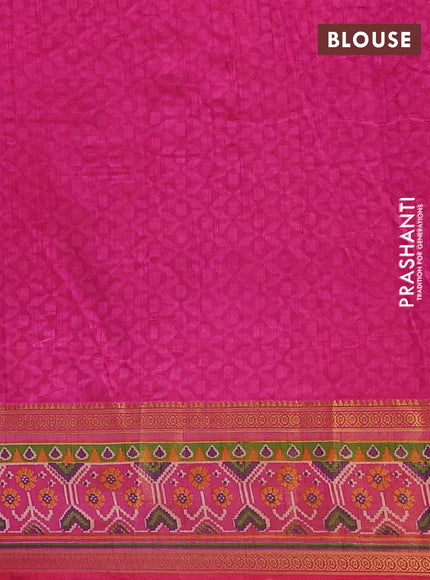 Semi tussar saree purple and pink with allover ikat prints and ikat woven zari border
