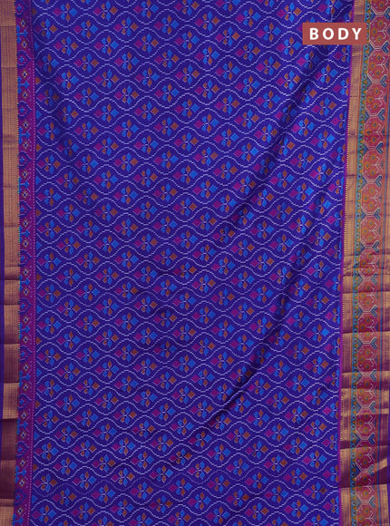 Semi tussar saree blue and pink with allover ikat prints and ikat woven zari border