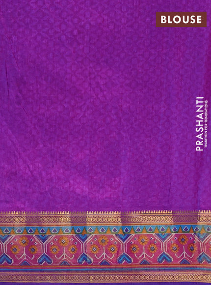 Semi tussar saree blue and pink with allover ikat prints and ikat woven zari border