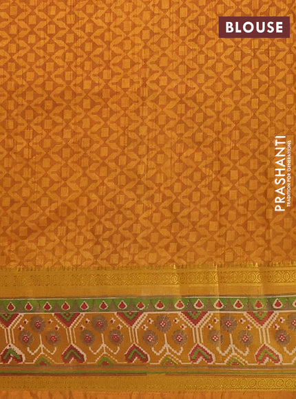Semi tussar saree maroon and mustard yellow with allover ikat prints and ikat woven zari border
