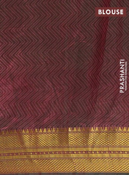 Semi tussar saree dark green and maroon with allover ikat prints and zari woven border