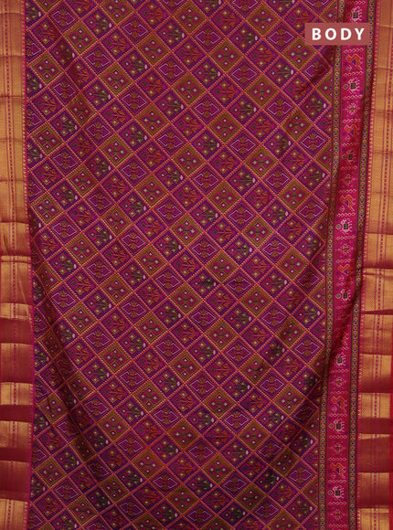 Semi tussar saree purple and pink with allover ikat prints and zari woven border