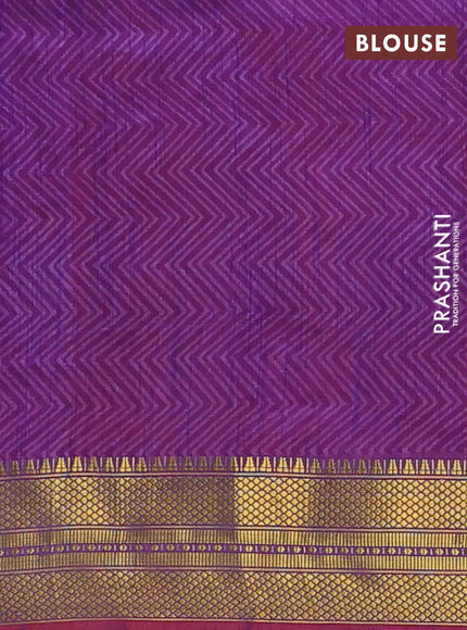 Semi tussar saree dark pink and purple with allover ikat prints and zari woven border