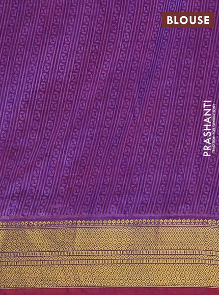 Semi tussar saree dark pink and light green with allover ikat prints and zari woven border