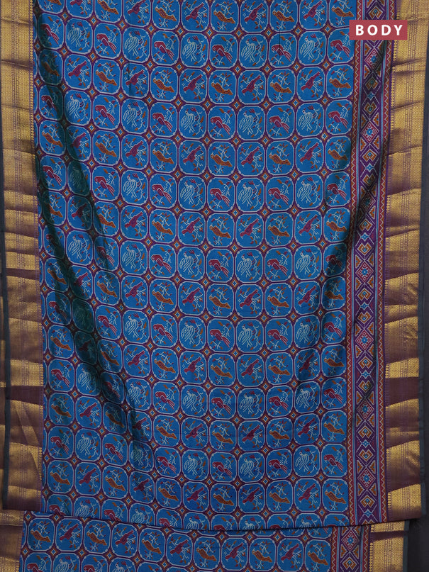 Semi tussar saree blue and purple with allover ikat prints and zari woven border