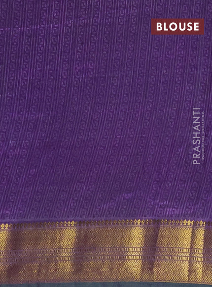 Semi tussar saree blue and purple with allover ikat prints and zari woven border
