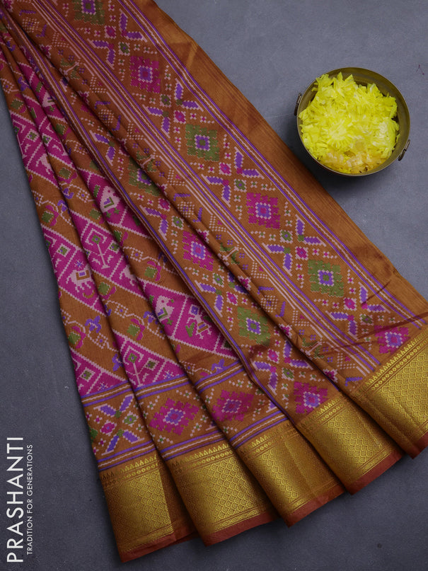 Semi tussar saree rust pink and rust shade with allover patola prints and zari woven border