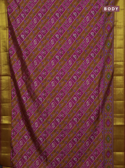 Semi tussar saree rust pink and rust shade with allover patola prints and zari woven border