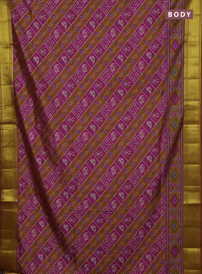 Semi tussar saree rust pink and rust shade with allover patola prints and zari woven border