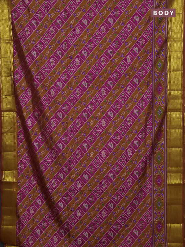 Semi tussar saree rust pink and rust shade with allover patola prints and zari woven border