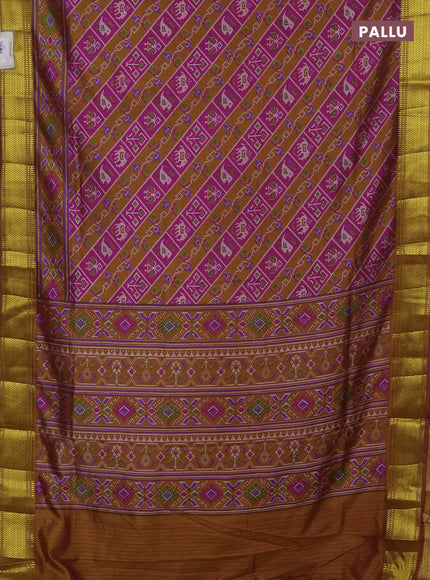 Semi tussar saree rust pink and rust shade with allover patola prints and zari woven border