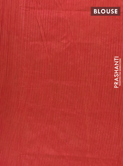Semi tussar saree green and rust orange with allover patola prints and zari woven border