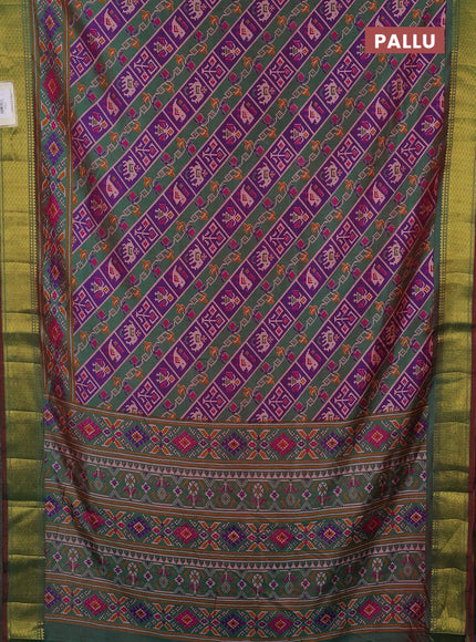 Semi tussar saree purple and green with allover patola prints and zari woven border