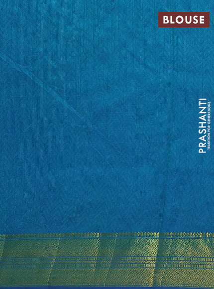 Semi tussar saree blue and teal green with allover ikat prints and zari woven border