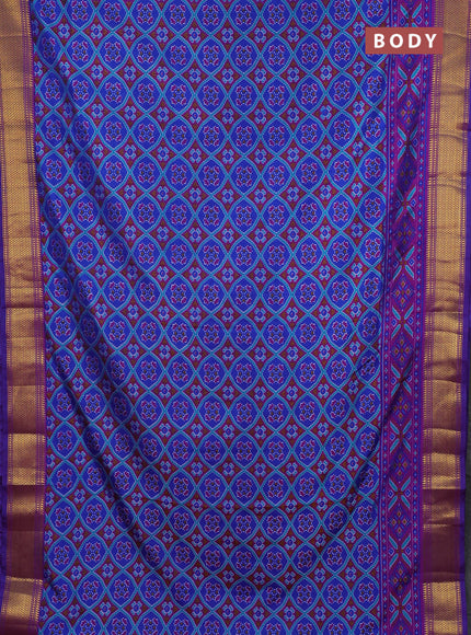Semi tussar saree blue and dark pink with allover ikat prints and zari woven border