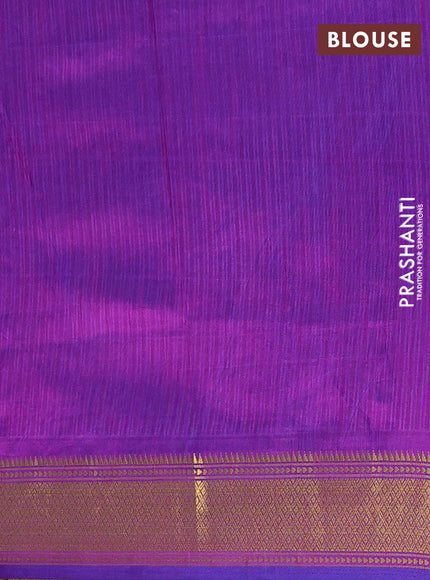Semi tussar saree blue and dark pink with allover ikat prints and zari woven border