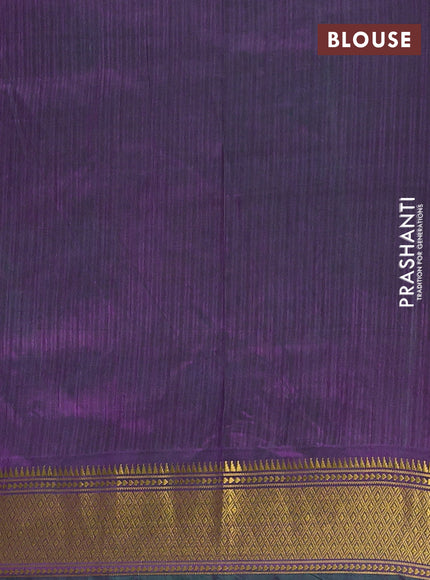 Semi tussar saree teal green and purple with allover ikat prints and zari woven border