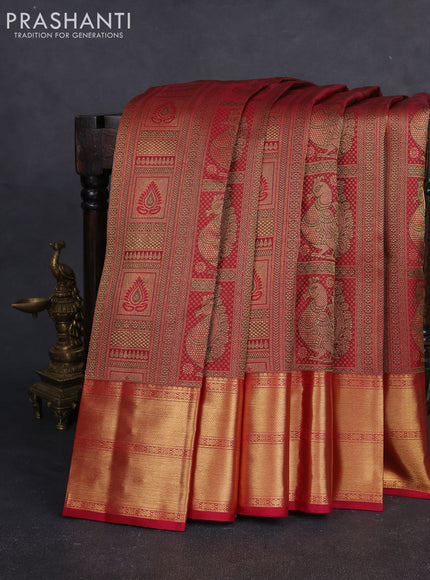 Pure kanchipuram silk saree maroon with allover zari woven brocade weaves and rich zari woven border