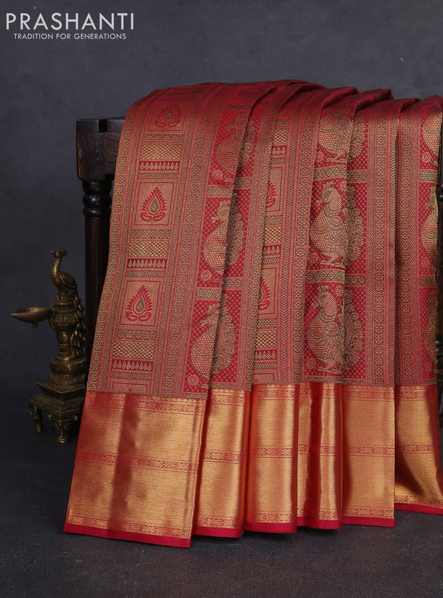 Pure kanchipuram silk saree maroon with allover zari woven brocade weaves and rich zari woven border