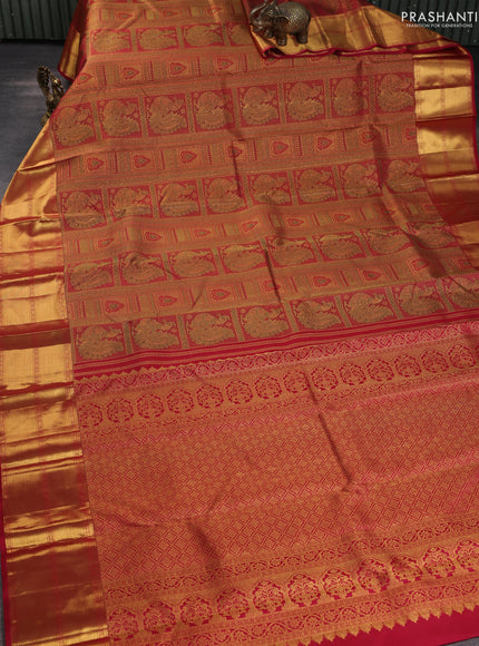 Pure kanchipuram silk saree maroon with allover zari woven brocade weaves and rich zari woven border