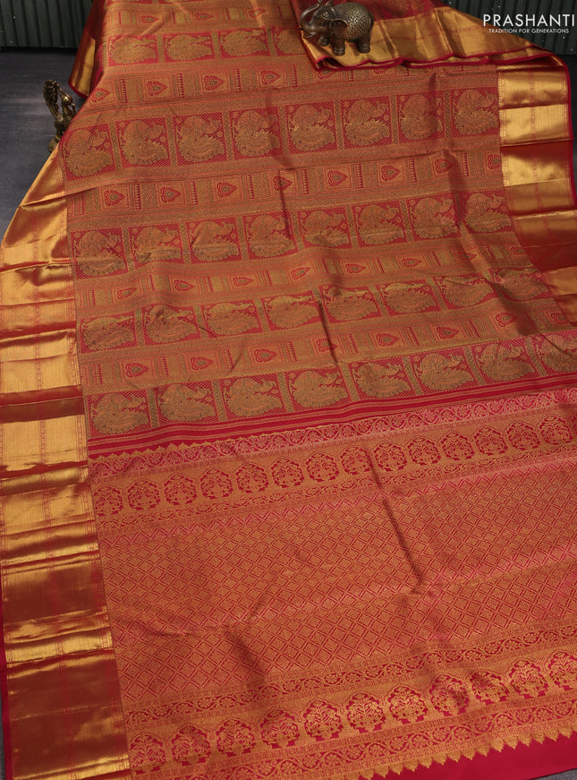 Pure kanchipuram silk saree maroon with allover zari woven brocade weaves and rich zari woven border