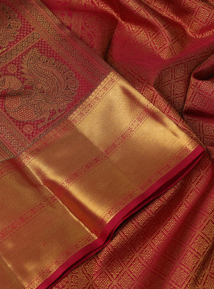 Pure kanchipuram silk saree maroon with allover zari woven brocade weaves and rich zari woven border