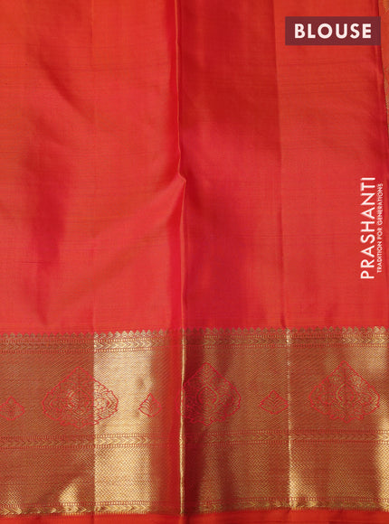 Pure kanchipuram silk saree orange with allover zari woven brocade weaves and rich zari woven border