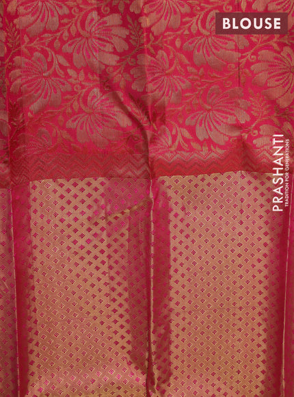 Pure kanchipuram tissue silk saree dual shade of mild lavender and pink with allover zari woven floral brocade weaves and long zari woven banarasi border
