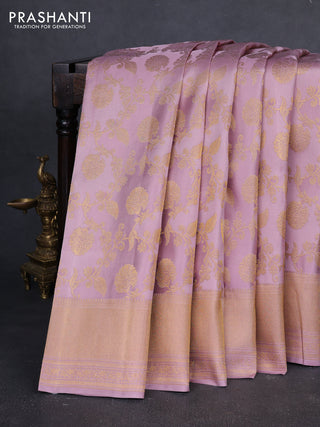 Pure kanchipuram silk saree pastel pink with allover zari woven rangkat weaves and zari woven border