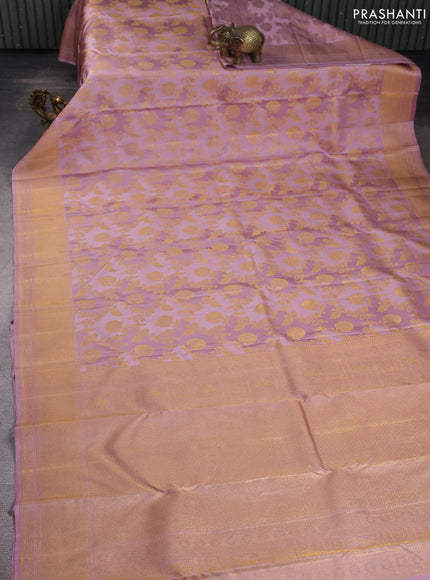 Pure kanchipuram silk saree pastel pink with allover zari woven rangkat weaves and zari woven border
