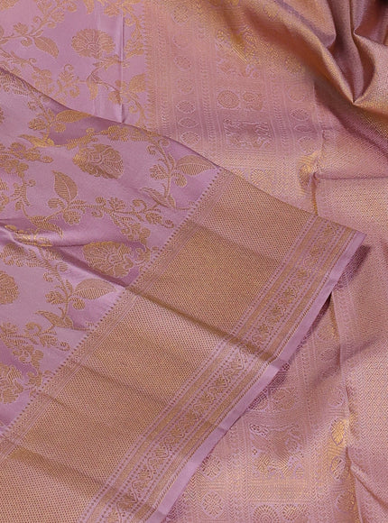 Pure kanchipuram silk saree pastel pink with allover zari woven rangkat weaves and zari woven border
