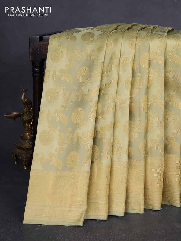Pure kanchipuram silk saree elaichi green with allover zari woven rangkat weaves and zari woven border