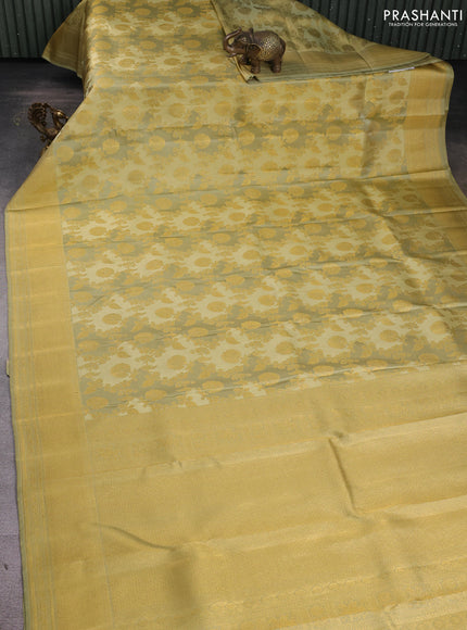 Pure kanchipuram silk saree elaichi green with allover zari woven rangkat weaves and zari woven border
