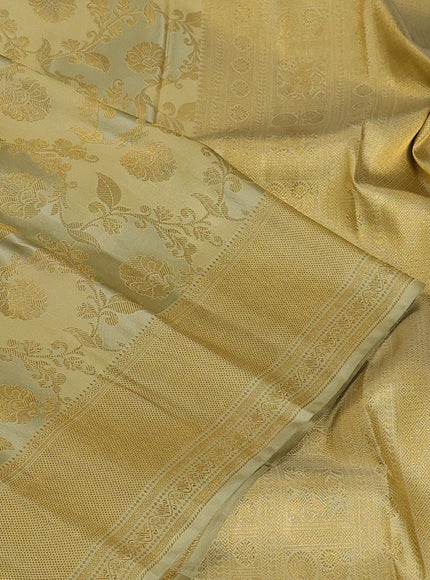 Pure kanchipuram silk saree elaichi green with allover zari woven rangkat weaves and zari woven border