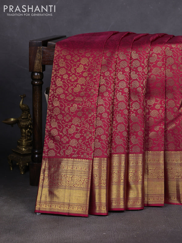 Pure kanchipuram silk saree maroon with allover zari woven brocade weaves and rich zari woven border