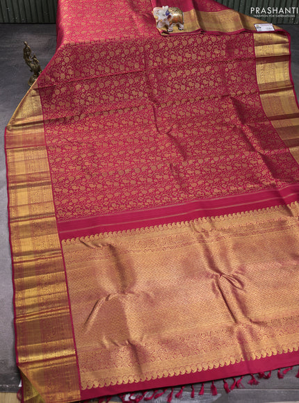 Pure kanchipuram silk saree maroon with allover zari woven brocade weaves and rich zari woven border