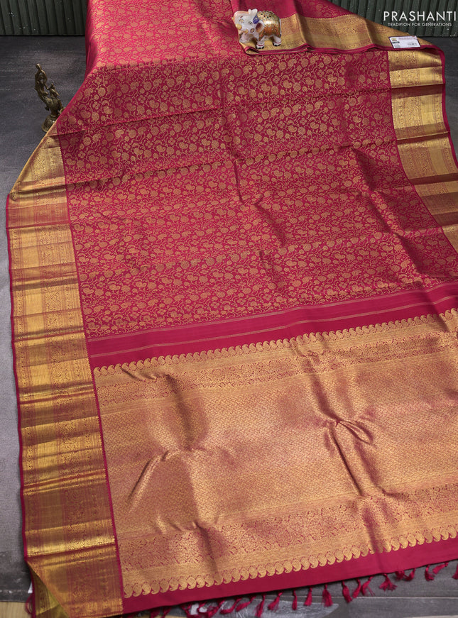 Pure kanchipuram silk saree maroon with allover zari woven brocade weaves and rich zari woven border