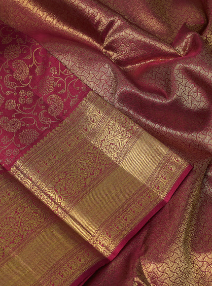 Pure kanchipuram silk saree maroon with allover zari woven brocade weaves and rich zari woven border