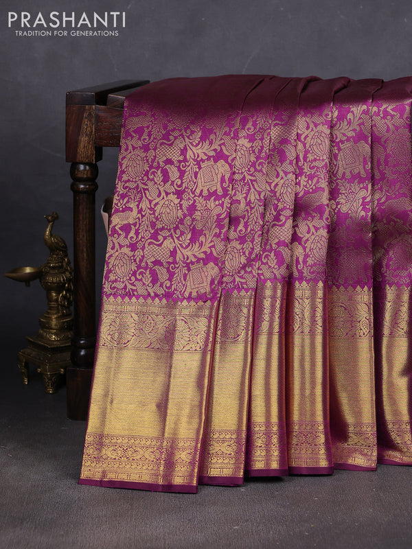 Pure kanchipuram silk saree purple with allover zari woven brocade weaves and long zari woven border