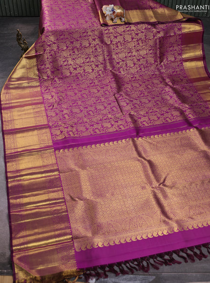 Pure kanchipuram silk saree purple with allover zari woven brocade weaves and long zari woven border