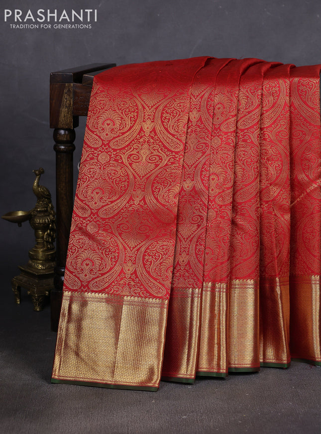 Pure kanchipuram silk saree red with allover zari woven brocade weaves and zari woven border